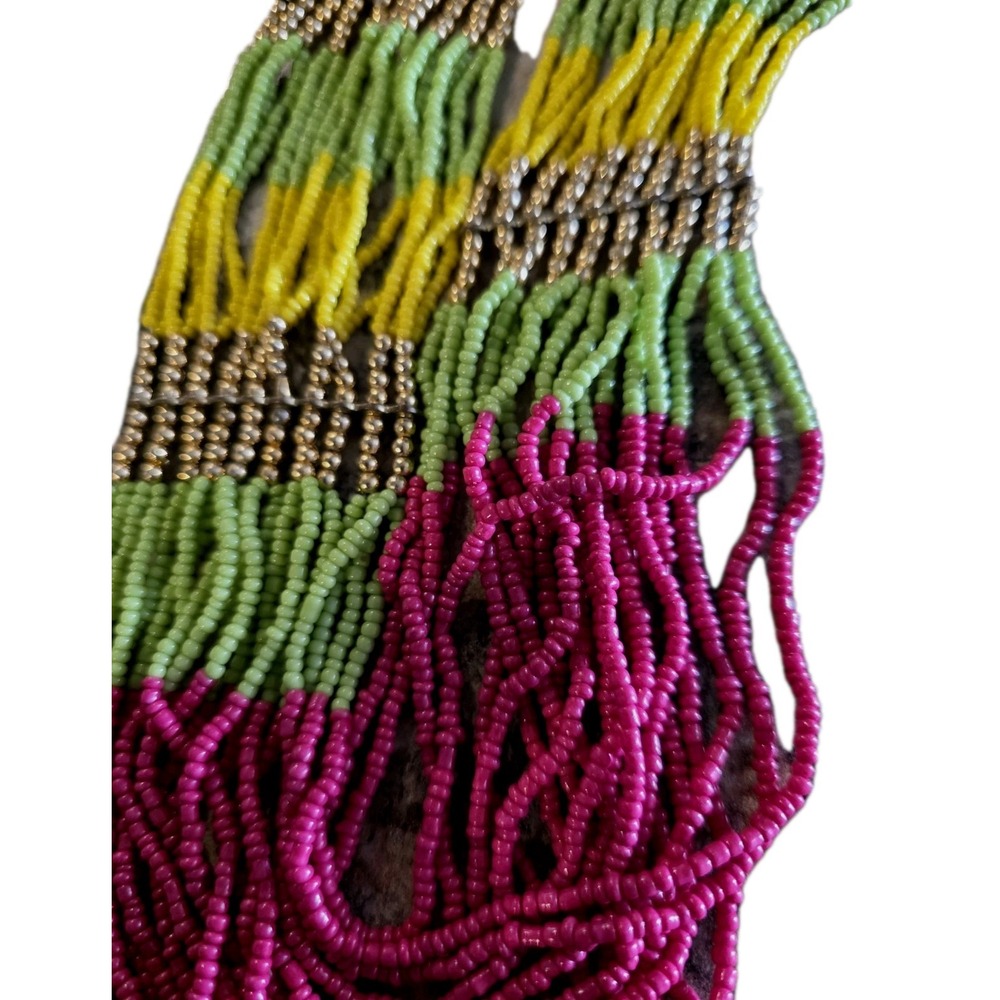 Fleur Bijoux Indian Seed Bead Necklace. Multicolor. Yellow Green Pink.